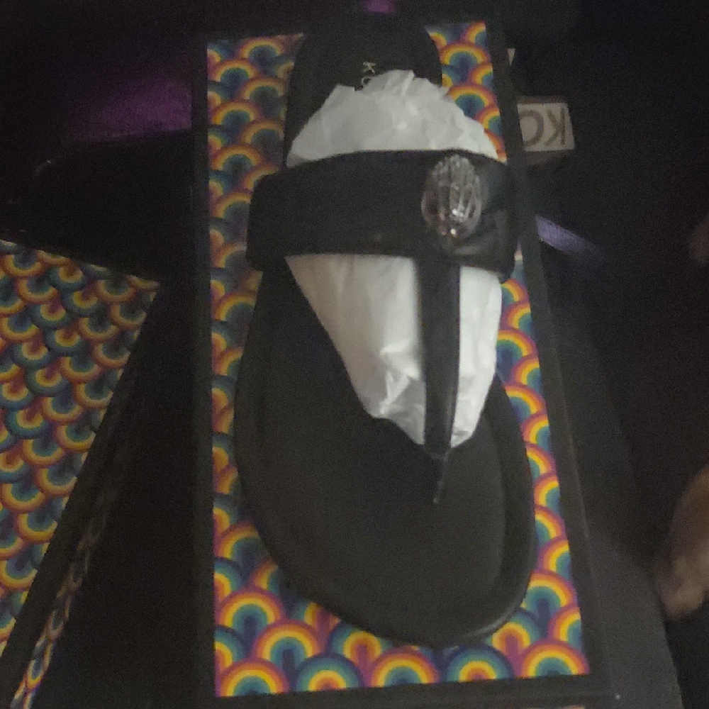 Kurt Geiger Black Leather Sandals with Silver Detail